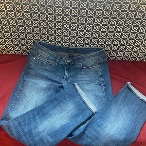 White House Black Market Blue Capris with Faded Design